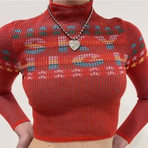 NWT Urban Outfitters BDG Shauna SKY HIGH red ribbed knit crop sweater top M